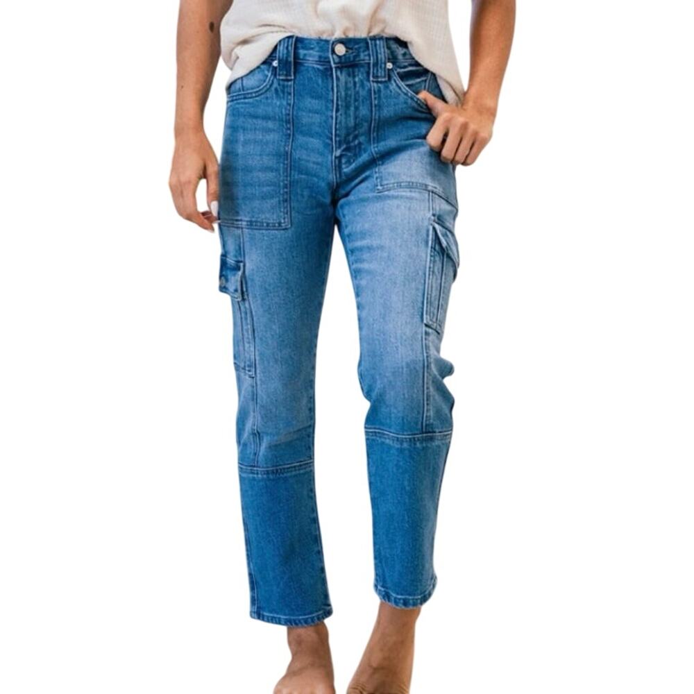 Kancan Avery Cargo Jeans in Blue Medium Wash